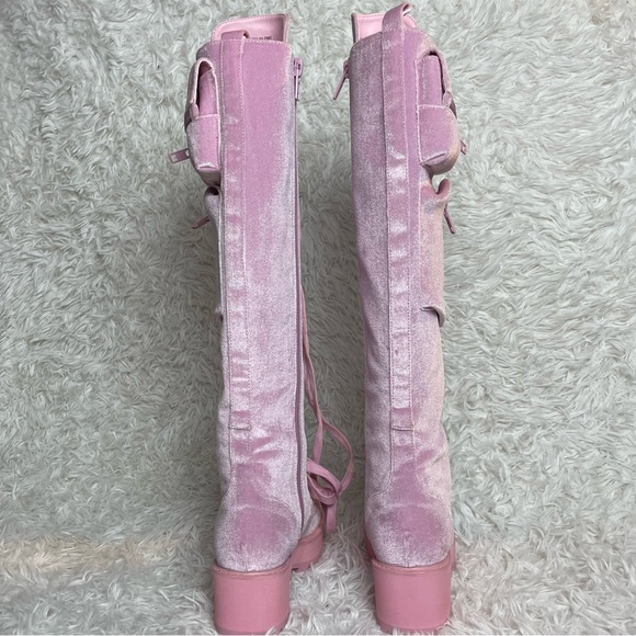 Sugar Thrillz Pink Velvet Obsidian Pocket Combat Boots | Dolls Kill - Picture 4 of 16